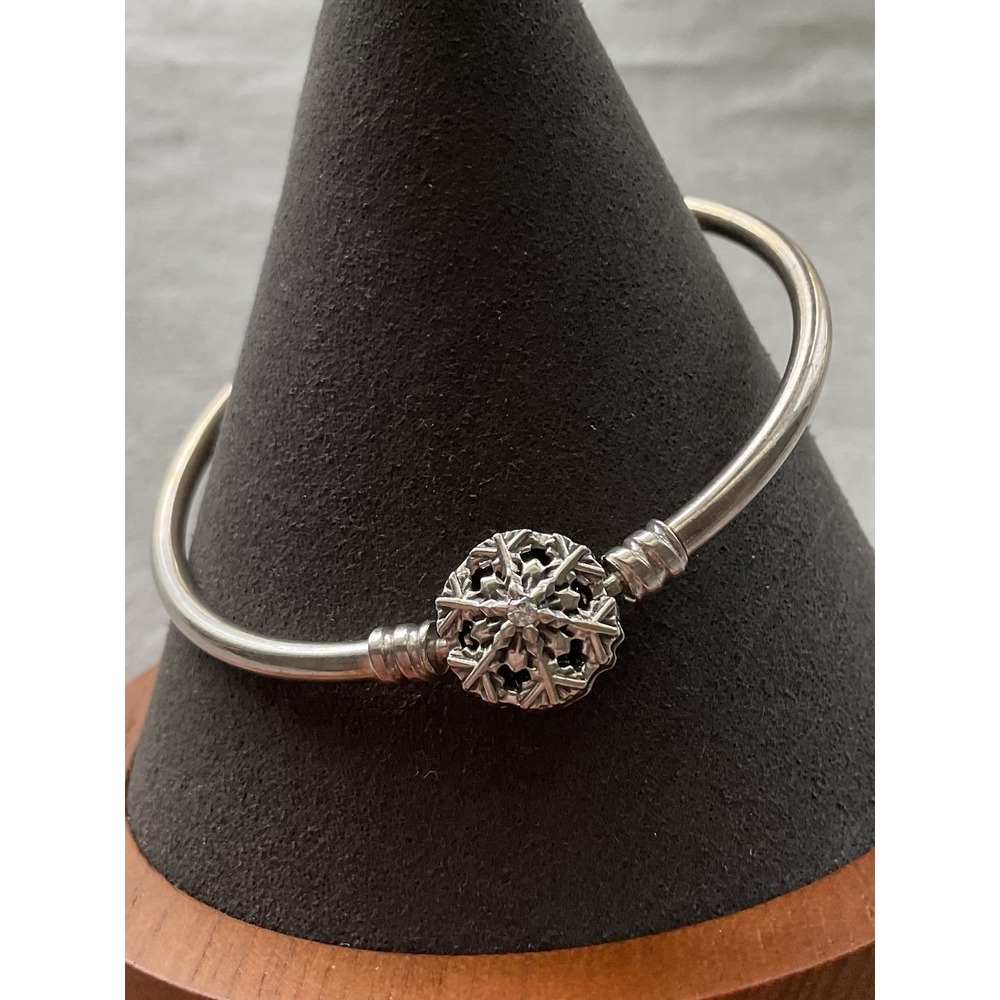 Pandora Moments Sparkling Snowflake Clasp Bangle Bracelet ALE 925 Sterling Silve
